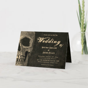 Gothic Half-Schädelkopf Vintage-Sepia Hallowedding Einladung
