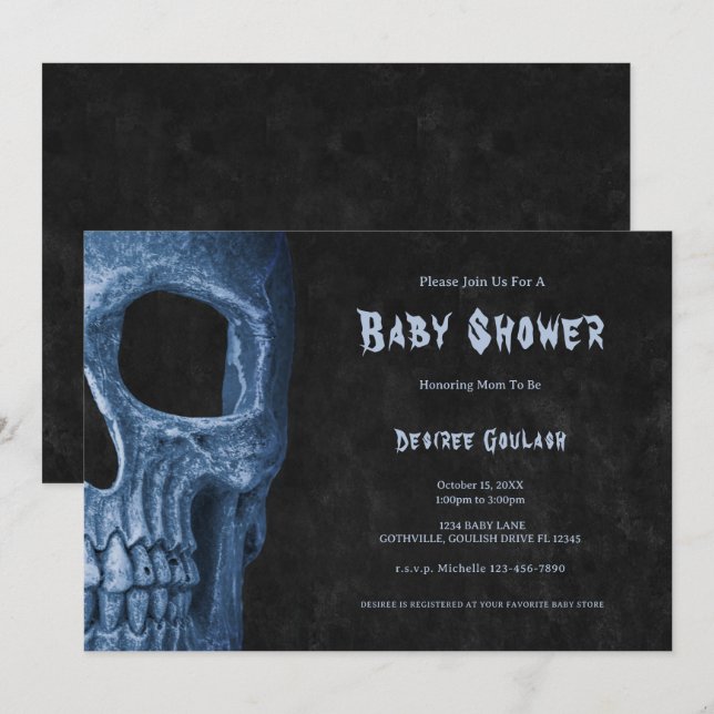 Gothic Half Skull Black Baby Boy Shower Invitation Einladung (Vorne/Hinten)