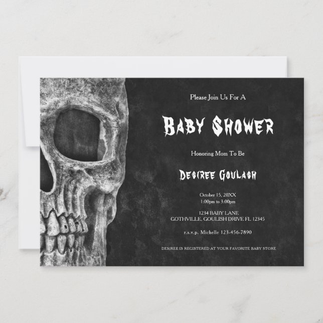 Gothic Half Skull Black Baby Shower Invitation Einladung (Vorderseite)