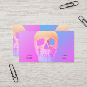 Gothic Half Skull Blue Pink Lila Tattoo Shop Visitenkarte