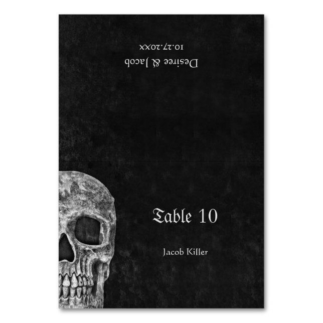 Gothic Half Skull Cool Black And White Grunge Tischnummer (Vorderseite)