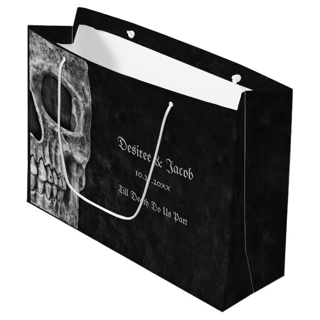Gothic Half Skull Cool Schwarz-Weiß-Grunge Große Geschenktüte (Vorderseite Schrägansicht)