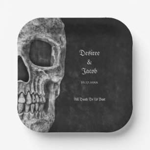 Gothic Half Skull Cool Schwarz-Weiß-Grunge Pappteller
