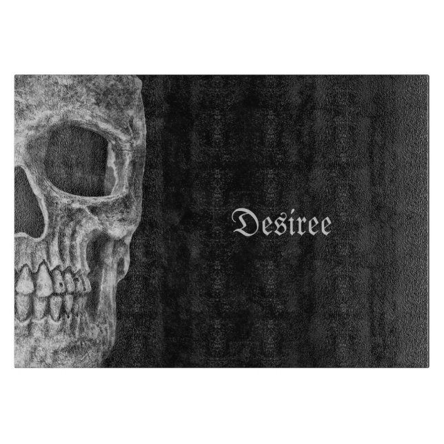 Gothic Half Skull Cool Schwarz-Weiß-Grunge Schneidebrett (Vorderseite)