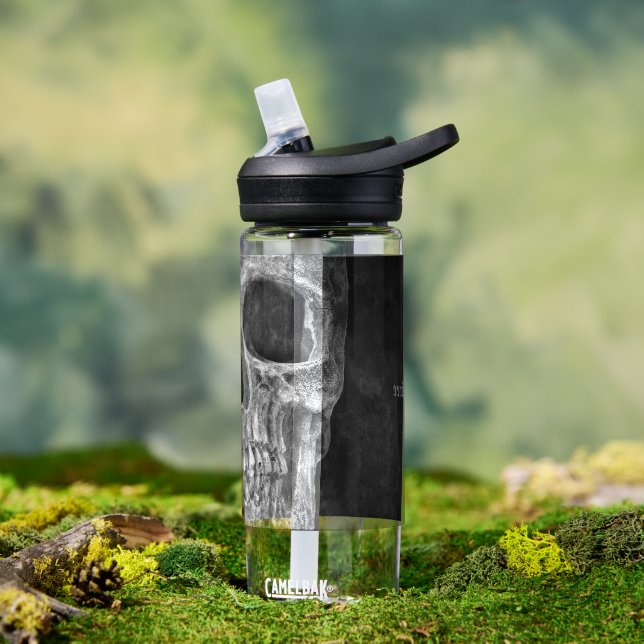 Gothic Half Skull Cool Schwarz-Weiß-Textur Trinkflasche (Außenbereich)