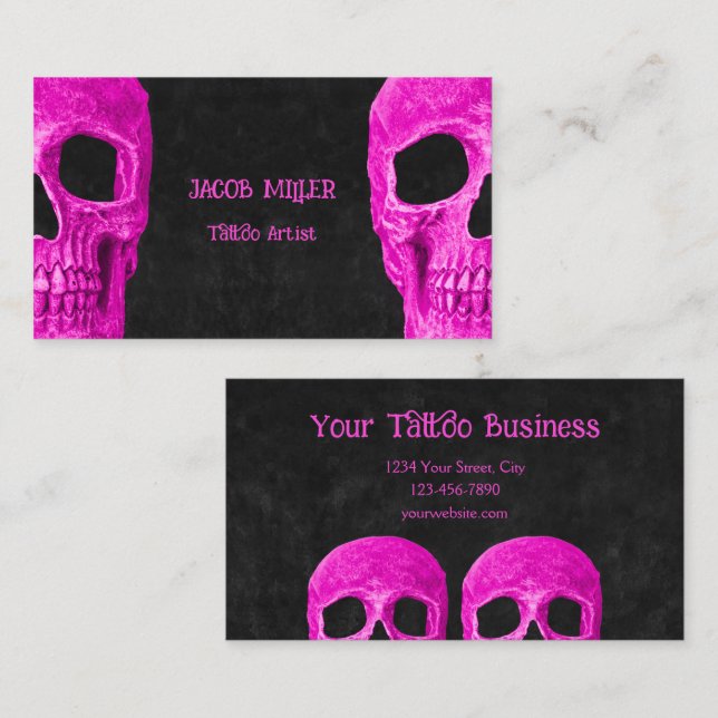 Gothic Half Skull Girly Pink Black Tattoo Shop Visitenkarte (Vorne/Hinten)