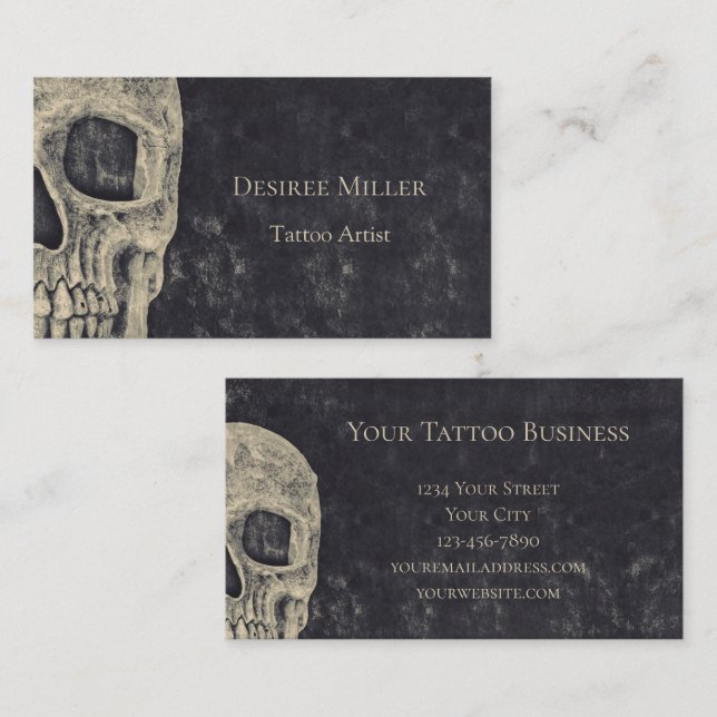 Gothic Half Skull Gray Beige Tattoo Artist Visitenkarte (Vorne/Hinten)