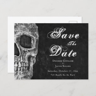 Gothic Half Skull Hallowedding Save the Date Ankündigungspostkarte