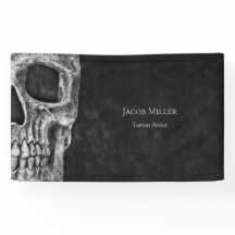 Gothic Half Skull Head Schwarz-Weiß Tattoo Shop