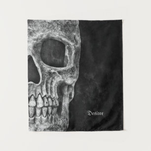 Gothic Half Skull Kopf Cool Schwarz-Weiß-Grunge Wandteppich