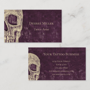 Gothic Half Skull Lila Beige Tattoo Artist Visitenkarte