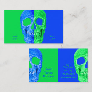 Gothic Half Skull Neon Green Blue Tattoo Shop Visitenkarte