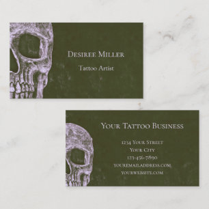 Gothic Half Skull Olive Green Grunge Tattoo Artist Visitenkarte