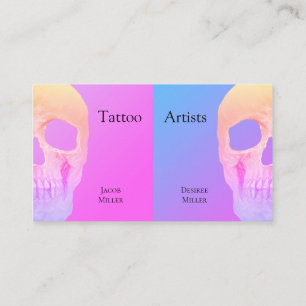Gothic Half Skull Pink Blue Lila Tattoo Shop Bus Visitenkarte