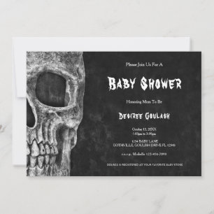 Gothic Half Skull Schwarz Baby Shower Einladung