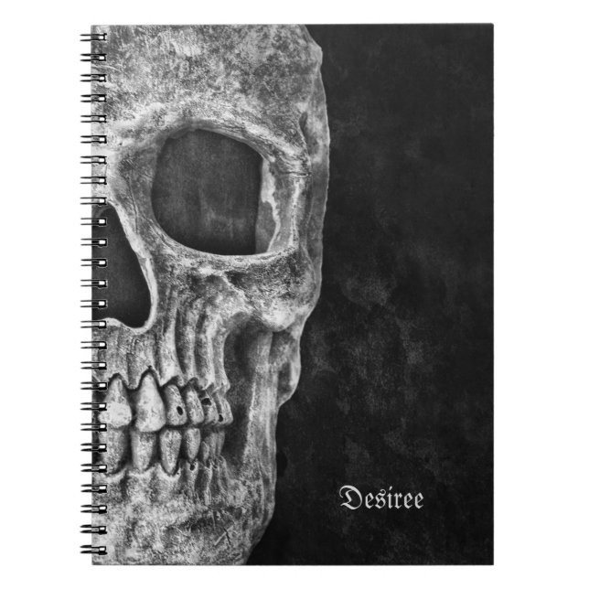 Gothic Half Skull Schwarz und Weiß Cool Grunge Notizblock (Vorderseite)