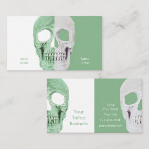 Gothic Half Skulls Pastel Green White Tattoo Shop Visitenkarte