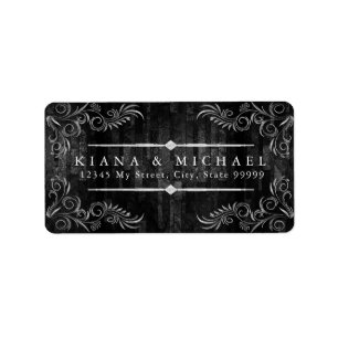 Gothic Hallowedding Scrollwork B&W ID866 Adressaufkleber