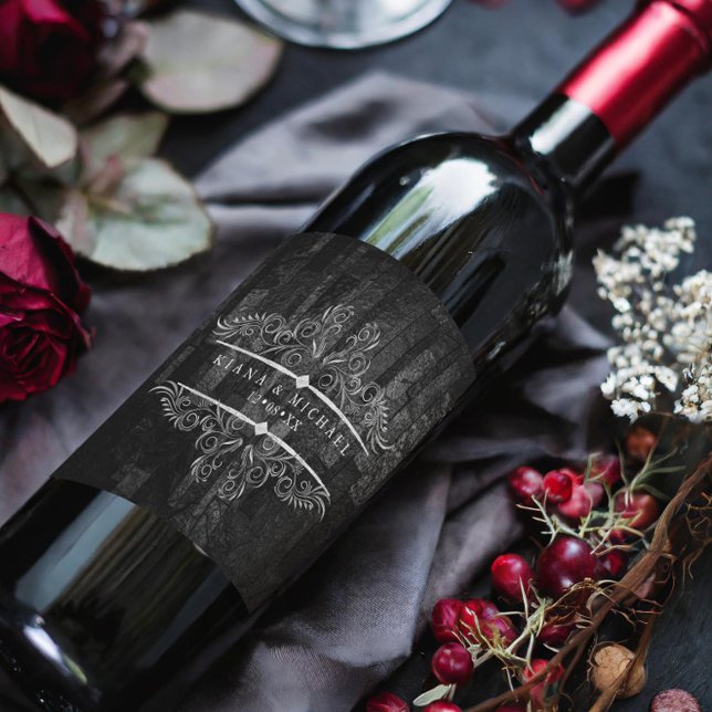 Gothic Hallowedding Scrollwork B&W ID866 Weinetikett (Von Creator hochgeladen)