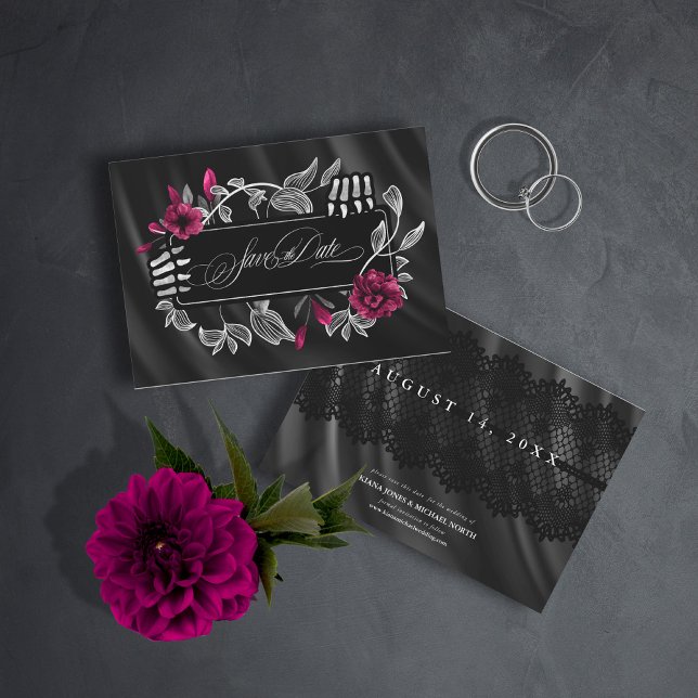 Gothic Hallowedding Skeletal Lace Burgundy ID866 Save The Date (Von Creator hochgeladen)