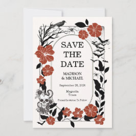 Gothic Halloween Black and Burgund Wedding Save The Date