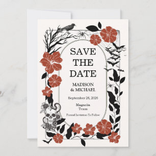 Gothic Halloween Black and Burgund Wedding Save The Date