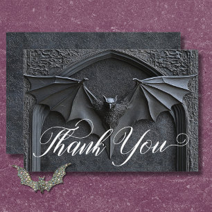 Gothic Halloween Black Bat & Arch Wedding Dankeskarte