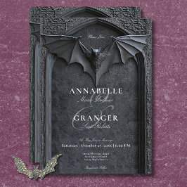 Gothic Halloween Black Bat & Arch Wedding Einladung