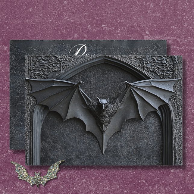 Gothic Halloween Black Bat & Arch Wedding QR Code RSVP Karte (Gothic Halloween Black Bat & Arch Wedding QR Code RSVP Card)