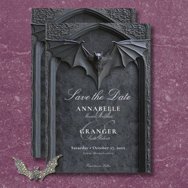 Gothic Halloween Black Bat & Arch Wedding Save The Date (Gothic Halloween Black Bat & Arch Wedding Save The Date)