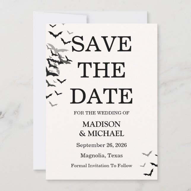 Gothic Halloween Black Bat Wedding Save The Date (Vorderseite)