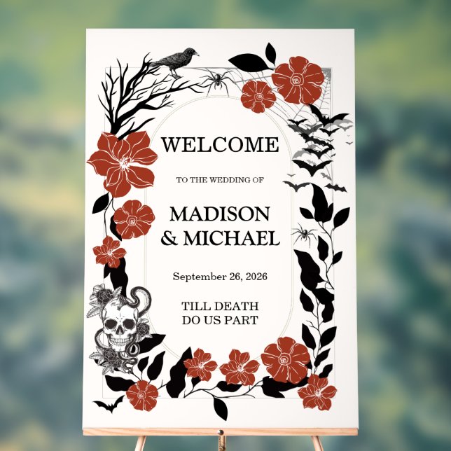 Gothic Halloween Black & Burgundy Wedding Willkomm Acrylschild (Neutral)