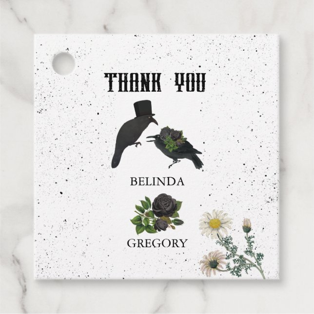 Gothic Halloween Black Rose Crows Wedding Geschenkanhänger (Vorderseite)