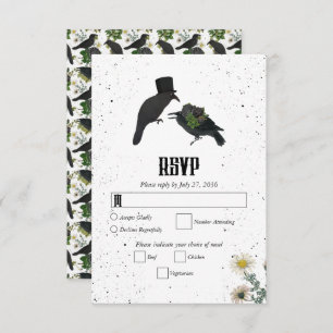 Gothic Halloween Black Rose Crows Wedding RSVP Karte