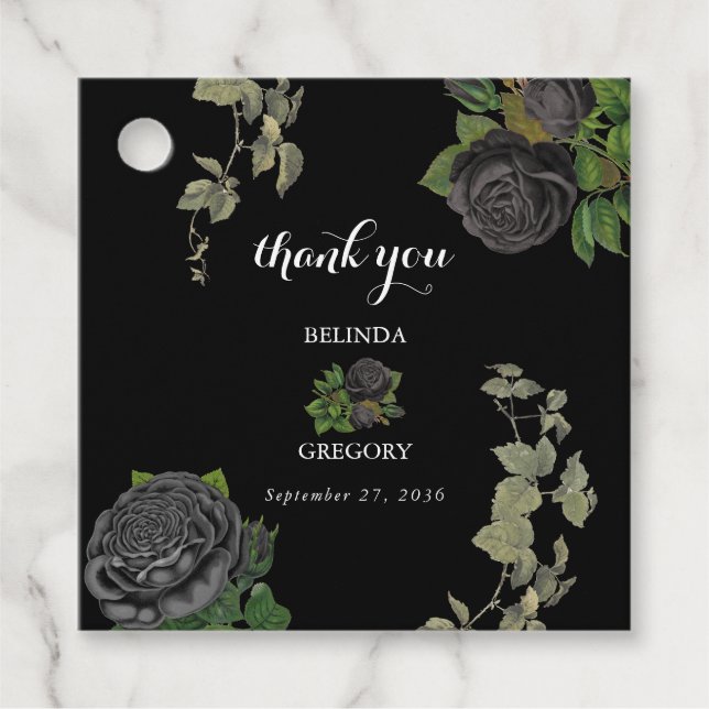 Gothic Halloween Black Rose Hochzeit Geschenkanhänger (Vorderseite)