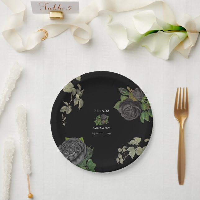 Gothic Halloween Black Rose Hochzeit Pappteller (Hochzeit)