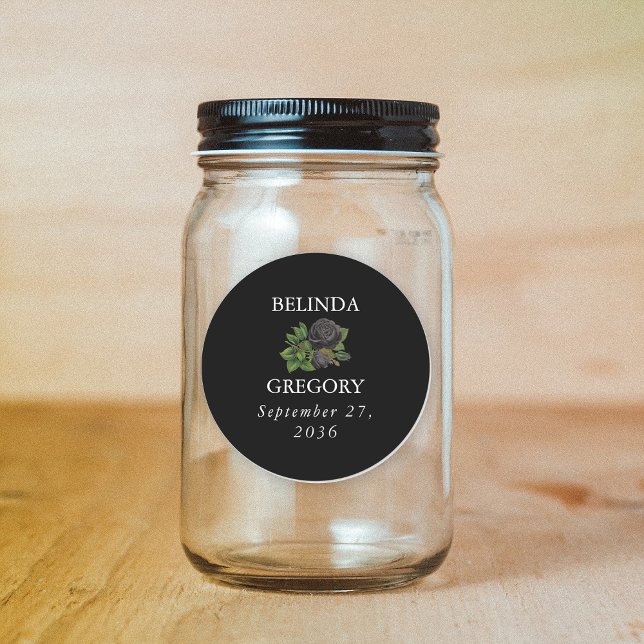 Gothic Halloween Black Rose Hochzeit Runder Aufkleber (Gothic Halloween Black Roses Wedding Classic Round Sticker)