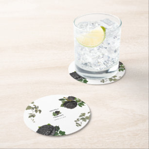 Gothic Halloween Black Rose Hochzeit Runder Pappuntersetzer