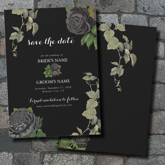 Gothic Halloween Black Rose Hochzeit Save The Date (Gothic Halloween Black Roses Wedding Save The Date)