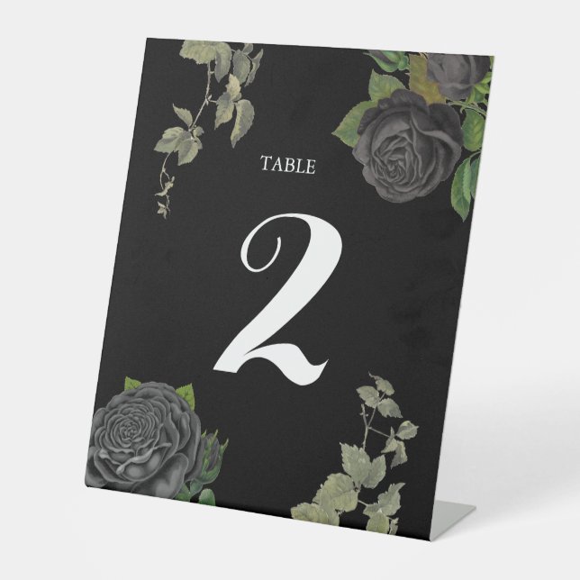 Gothic Halloween Black Rose Hochzeit Tischnummer Sockelschild (Vorderseite)