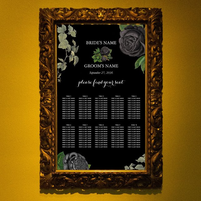 Gothic Halloween Black Rose Hochzeitsdiagramm Poster (Gothic Halloween Black Roses Wedding Seating Chart)