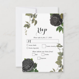 Gothic Halloween Black Rose White Wedding RSVP Karte