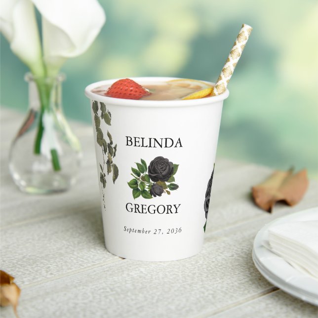 Gothic Halloween Black Roses White Wedding Pappbecher (In Situ)