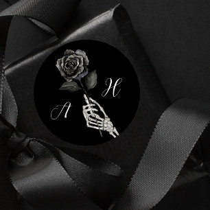 Gothic Halloween Black Wedding Skeleton Hand Rose Runder Aufkleber