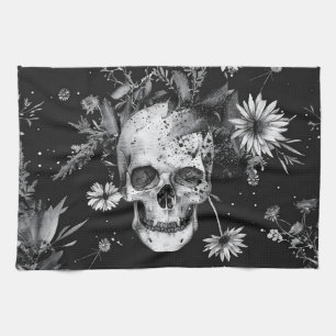 Gothic Halloween Botanisches Skulls-Muster Geschirrtuch