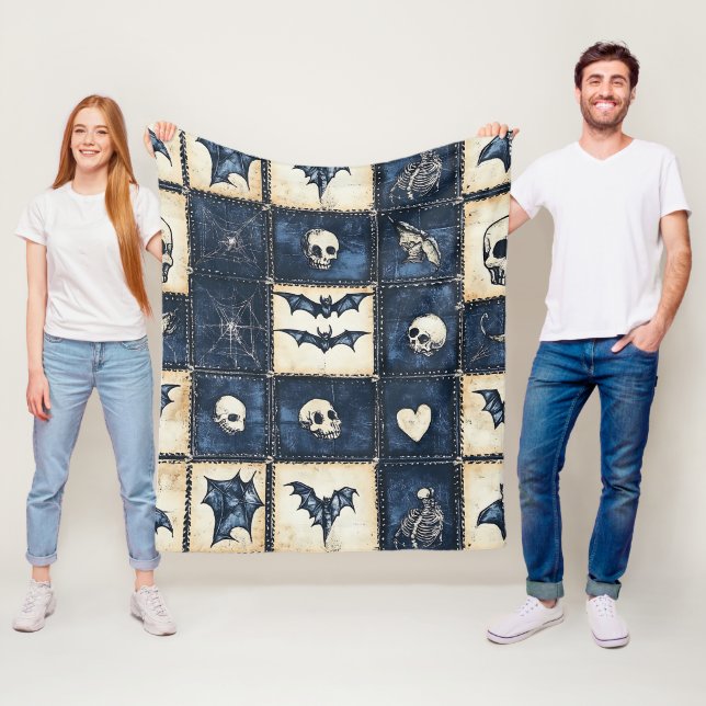 Gothic Halloween Denim Patchwork Pattern Fleecedecke (Beispiel)