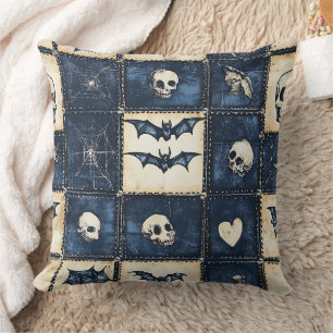 Gothic Halloween Denim Patchwork Pattern Kissen