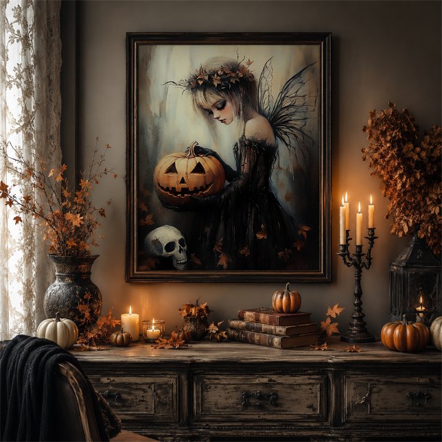 Gothic Halloween Fairy & Pumpkin Dark Fantasy Art Poster (Von Creator hochgeladen)