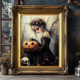 Gothic Halloween Fairy & Pumpkin Dark Fantasy Art Poster