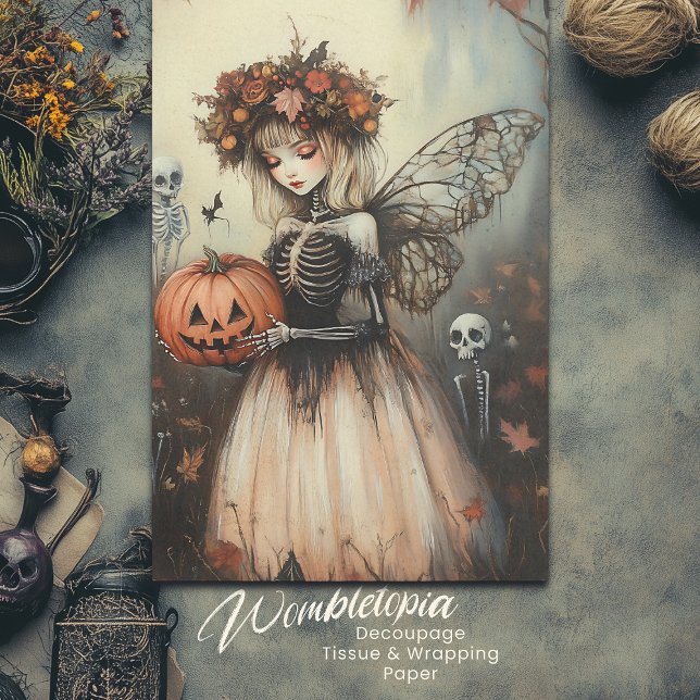 Gothic Halloween Fairy Skeleton mit Pumpkin Seidenpapier (Von Creator hochgeladen)